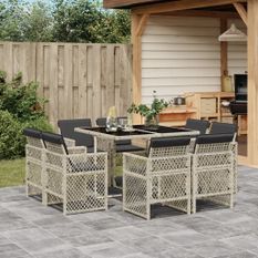 Ensemble à manger de jardin et coussins 9 pcs gris clair rotin