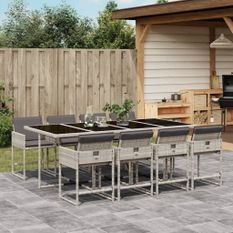 Ensemble à manger de jardin et coussins 9 pcs gris clair rotin