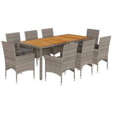 Ensemble à manger de jardin et coussins 9 pcs gris rotin acacia