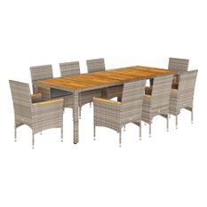 Ensemble à manger de jardin et coussins 9 pcs gris rotin acacia