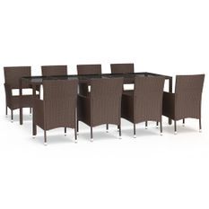 Ensemble à manger de jardin et coussins 9 pcs marron poly rotin