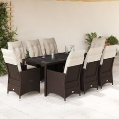 Ensemble à manger de jardin et coussins 9 pcs marron poly rotin