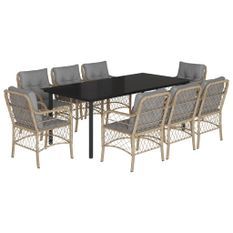 Ensemble à manger de jardin et coussins 9 pcs mélange beige