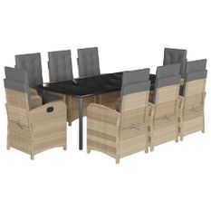 Ensemble à manger de jardin et coussins 9 pcs mélange beige