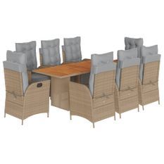 Ensemble à manger de jardin et coussins 9 pcs mélange beige