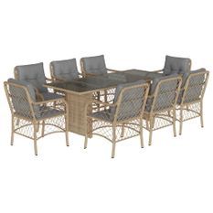 Ensemble à manger de jardin et coussins 9 pcs mélange beige