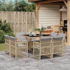 Ensemble à manger de jardin et coussins 9 pcs mélange beige