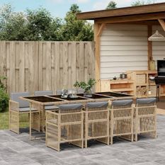 Ensemble à manger de jardin et coussins 9 pcs mélange beige