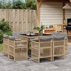 Ensemble à manger de jardin et coussins 9 pcs mélange beige