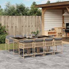 Ensemble à manger de jardin et coussins 9 pcs mélange beige