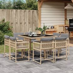 Ensemble à manger de jardin et coussins 9 pcs mélange beige