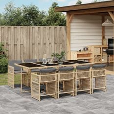 Ensemble à manger de jardin et coussins 9 pcs mélange beige