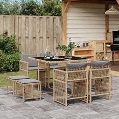 Ensemble à manger de jardin et coussins 9 pcs mélange beige