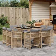 Ensemble à manger de jardin et coussins 9 pcs mélange beige