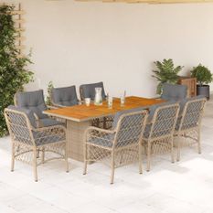 Ensemble à manger de jardin et coussins 9 pcs mélange beige