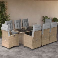 Ensemble à manger de jardin et coussins 9 pcs mélange beige