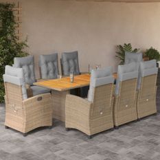 Ensemble à manger de jardin et coussins 9 pcs mélange beige