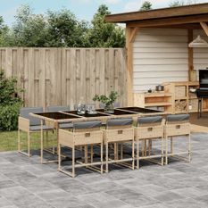 Ensemble à manger de jardin et coussins 9 pcs mélange beige