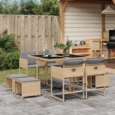 Ensemble à manger de jardin et coussins 9 pcs mélange beige