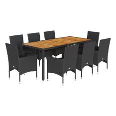 Ensemble à manger de jardin et coussins 9 pcs noir rotin acacia