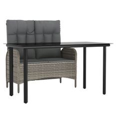 Ensemble à manger jardin et coussins 2 pcs gris rotin