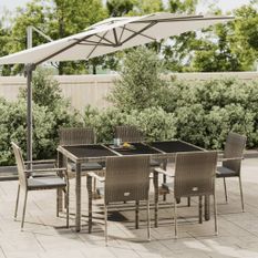 Ensemble à manger jardin et coussins 7 pcs gris rotin