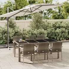 Ensemble à manger jardin et coussins 7 pcs gris rotin
