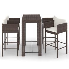 Ensemble bar de jardin 5 pcs et coussins Résine tressée Marron 3