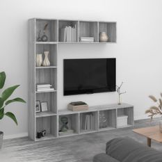 Ensemble bibliothèque/meuble TV 3 pcs Sonoma gris 180x30x180 cm