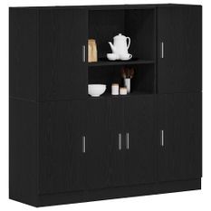 Ensemble d'armoires de cuisine 3 pcs noir bois d'ingénierie