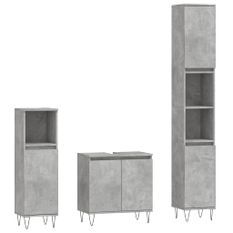 Ensemble d'armoires de salle de bain 3 pcs gris béton