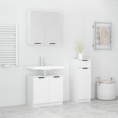 Ensemble d'armoires salle de bain 3 pcs blanc bois d'ingénierie