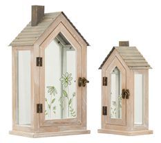 Ensemble de 2 lanternes à fleurs cm 18x13x36-12,5x8,5x25 (verre trempé)