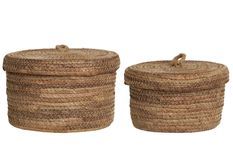 Ensemble de 2 paniers de rangement DESIO avec couvercle – Jute naturel