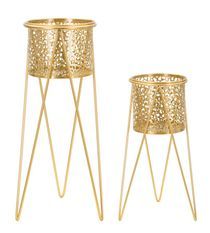 Ensemble de 2 porte-vases dorés 21x20x46-18x18x32 cm
