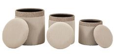 Ensemble de 3 rideaux de rangement couleur crème avec pouf - dimensions : ø 40,5 x 49,5 cm - 35 x 42 cm - 31 x 38 cm