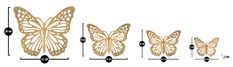 Ensemble de 4 papillons muraux (35 x 2 x 29 cm, 25 x 2 x 19 cm, 20,5 x 2 x 16 cm, 16 x 2 x 12 cm)