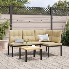 Ensemble de banc de jardin avec coussins 3 pcs noir