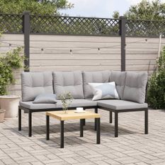 Ensemble de banc de jardin avec coussins 3 pcs noir