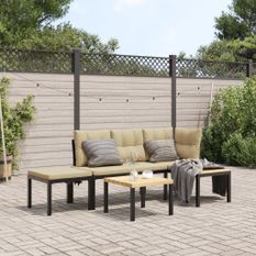 Ensemble de banc de jardin avec coussins 4 pcs noir