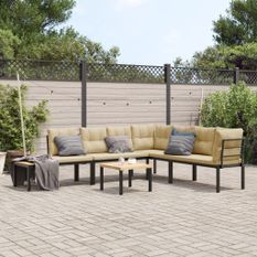 Ensemble de banc de jardin avec coussins 5 pcs noir