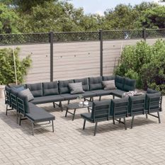 Ensemble de bancs de jardin avec coussins 9 pcs noir