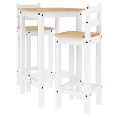 Ensemble de bar 3 pcs Blanc Bois de pin massif