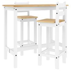 Ensemble de bar 3 pcs Blanc Bois de pin massif