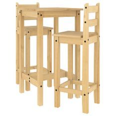 Ensemble de bar 3 pcs Bois de pin massif