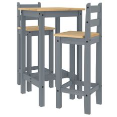 Ensemble de bar 3 pcs Gris Bois de pin massif