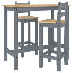 Ensemble de bar 3 pcs Gris Bois de pin massif