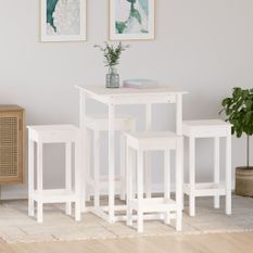 Ensemble de bar 5 pcs Blanc Bois de pin massif