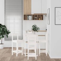 Ensemble de bar 5 pcs Blanc Bois de pin massif