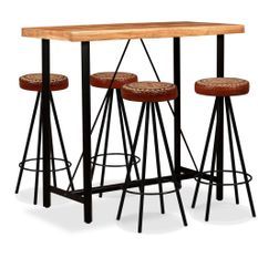 Ensemble de bar 5 pcs Bois d'acacia Cuir véritable et toile